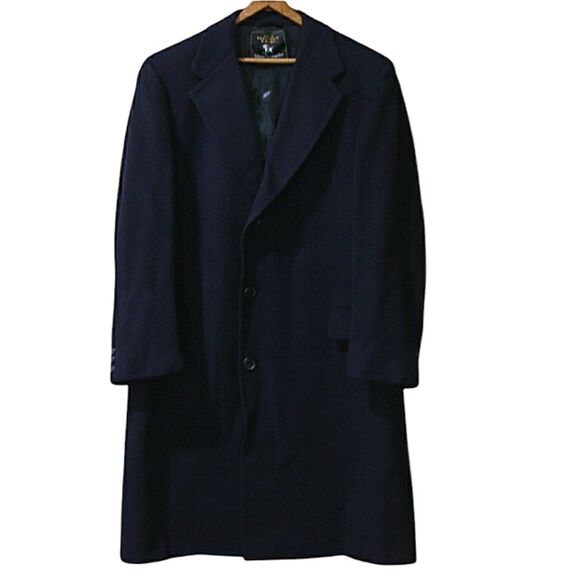 Hart Schaffner & Marx Silver Trumpeter Blazer 100% Cashmere Over Coat Navy Blue - Picture 1 of 15